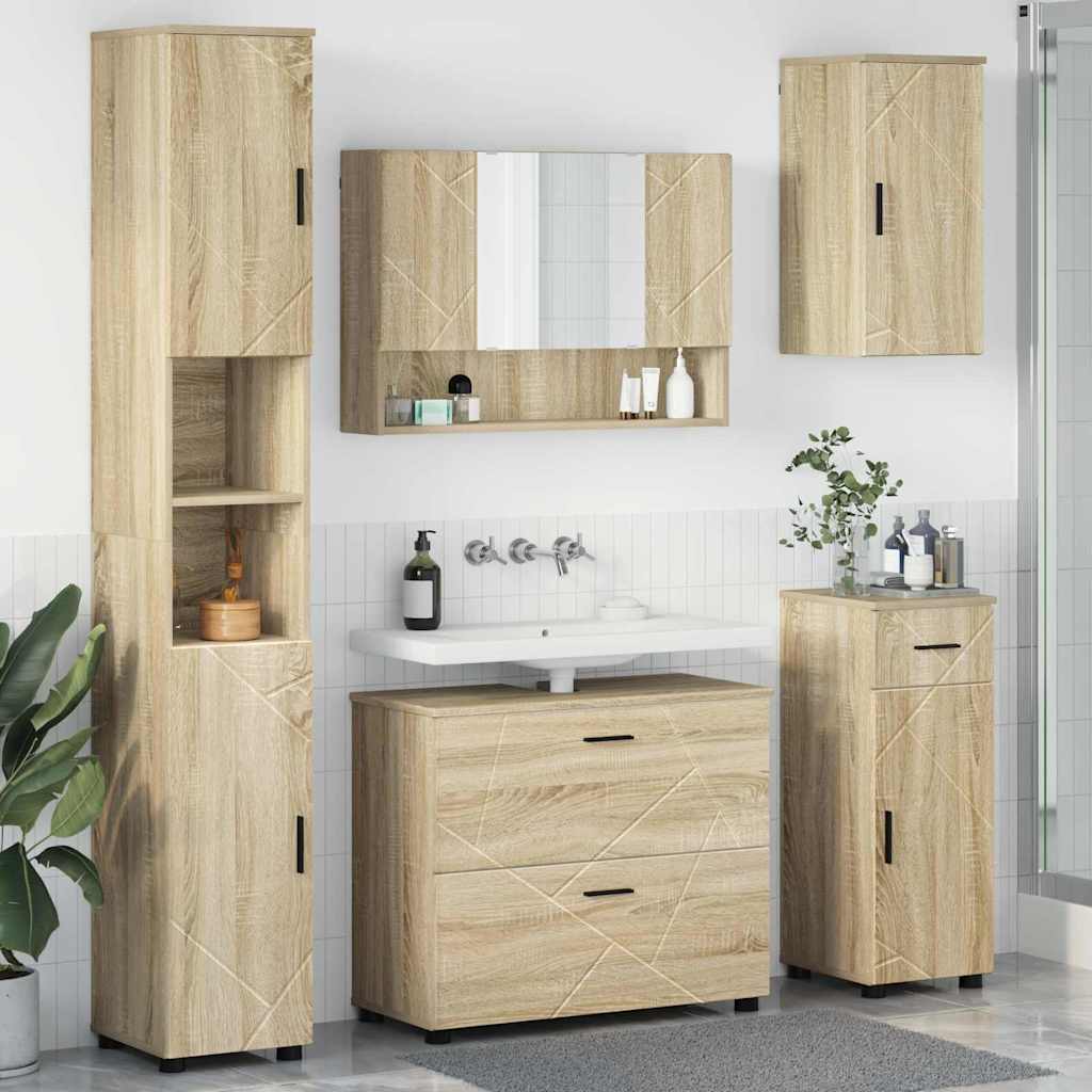 Badezimmermöbel Set mit Tür 5 pcs Sonoma Eiche 30 x 35 x 192 cm