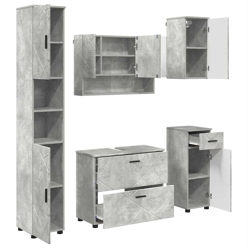 Badezimmermöbel Set mit Regal 5 pcs Betongrau 30 x 35 x 192 cm