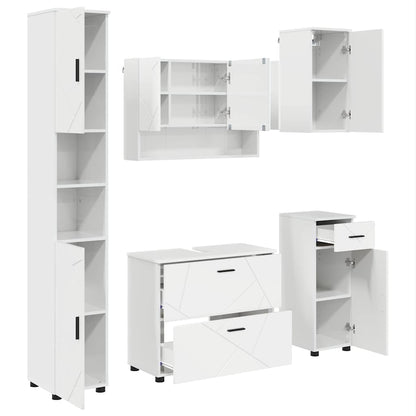 Badezimmermöbel Set 5 pcs Hochglanz-Weiß 30 x 35 x 192 cm