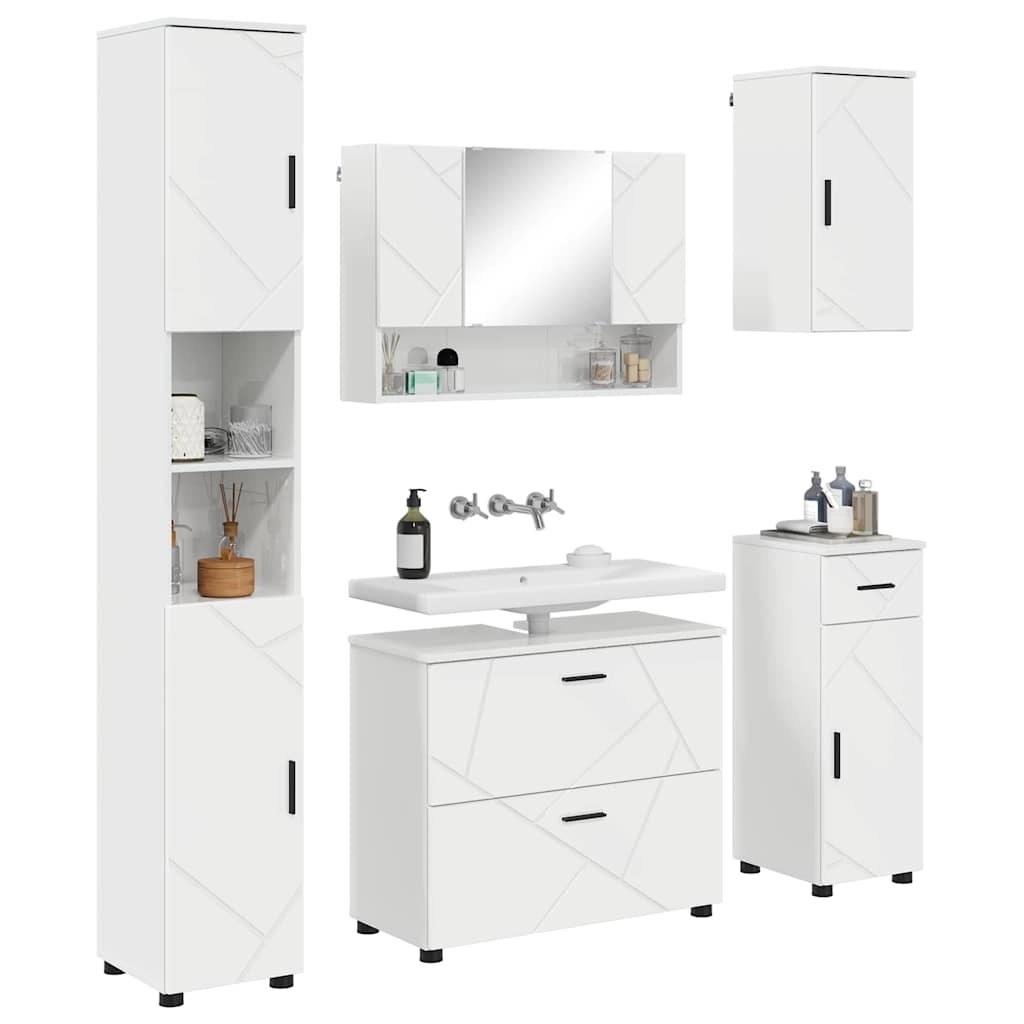 Badezimmermöbel Set 5 pcs Hochglanz-Weiß 30 x 35 x 192 cm