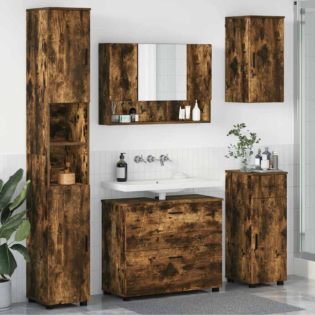 Badezimmermöbel Set mit Tür 5 pcs Räuchereiche 30 x 35 x 192 cm