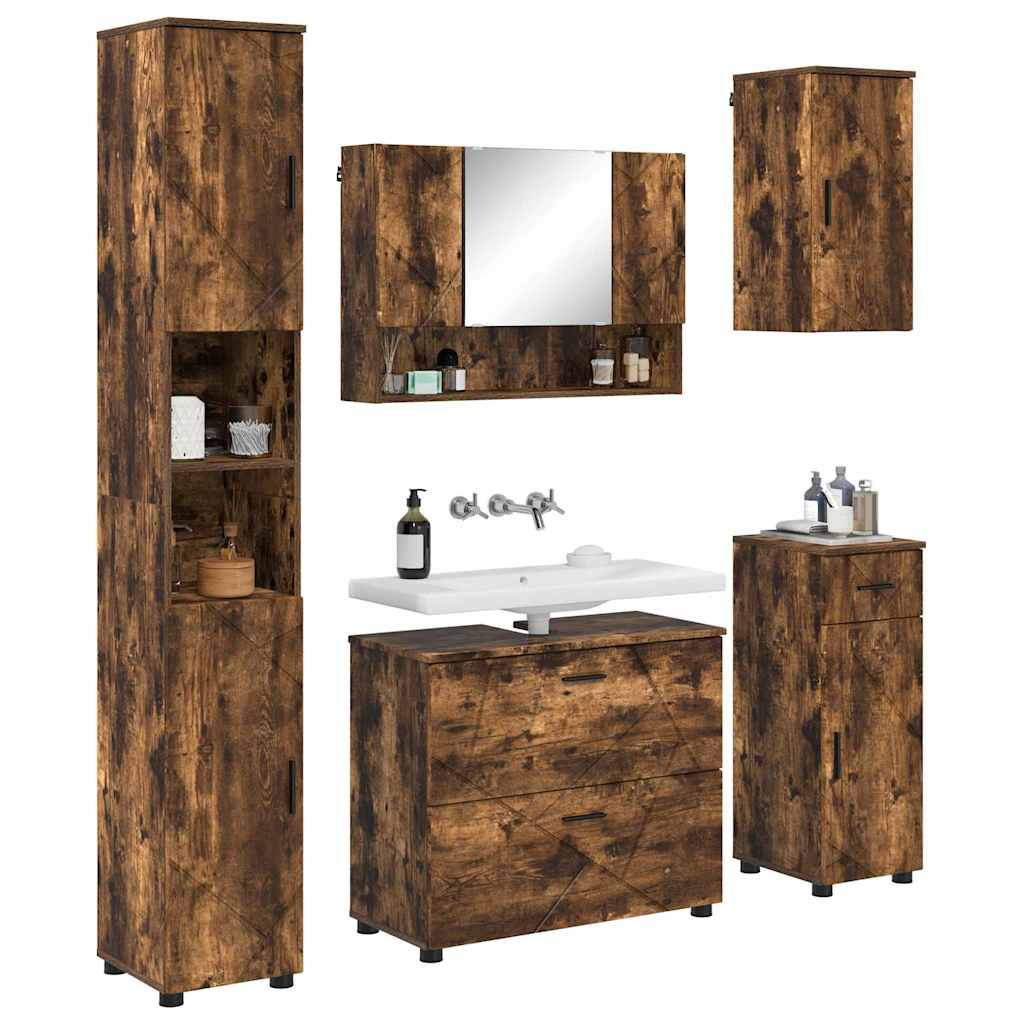 Badezimmermöbel Set mit Tür 5 pcs Räuchereiche 30 x 35 x 192 cm