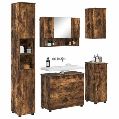Badezimmermöbel Set mit Tür 5 pcs Räuchereiche 30 x 35 x 192 cm