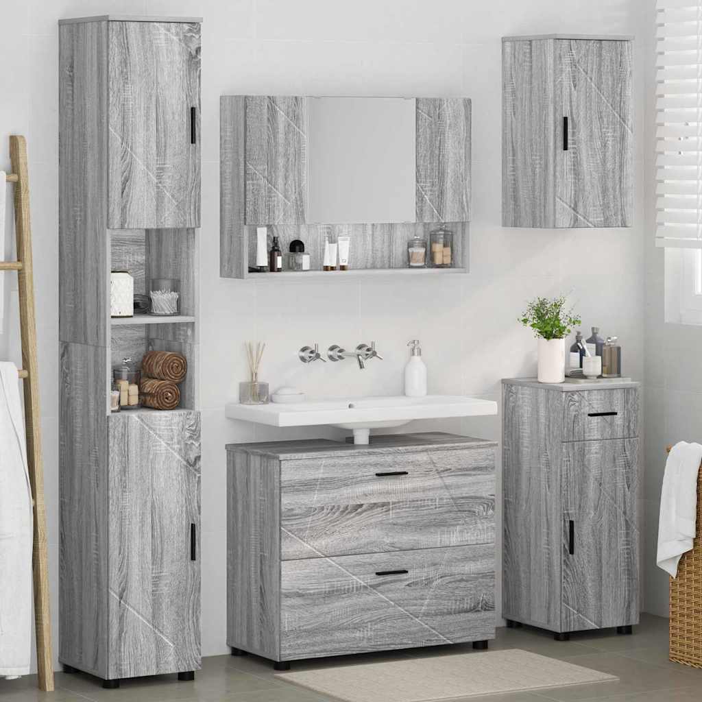 Badezimmermöbel Set mit Tür 5 pcs Grau Sonoma 30 x 35 x 192 cm