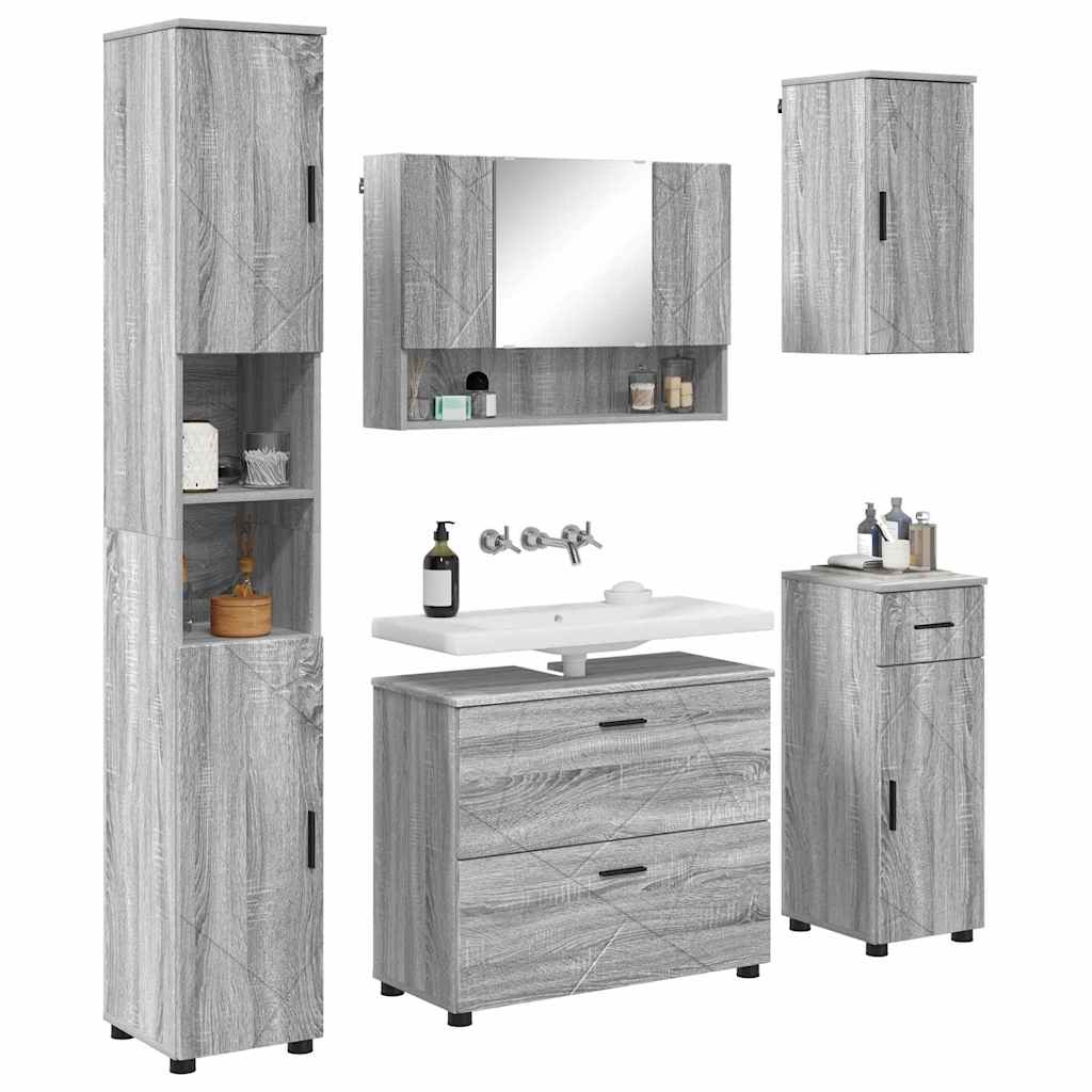 Badezimmermöbel Set mit Tür 5 pcs Grau Sonoma 30 x 35 x 192 cm