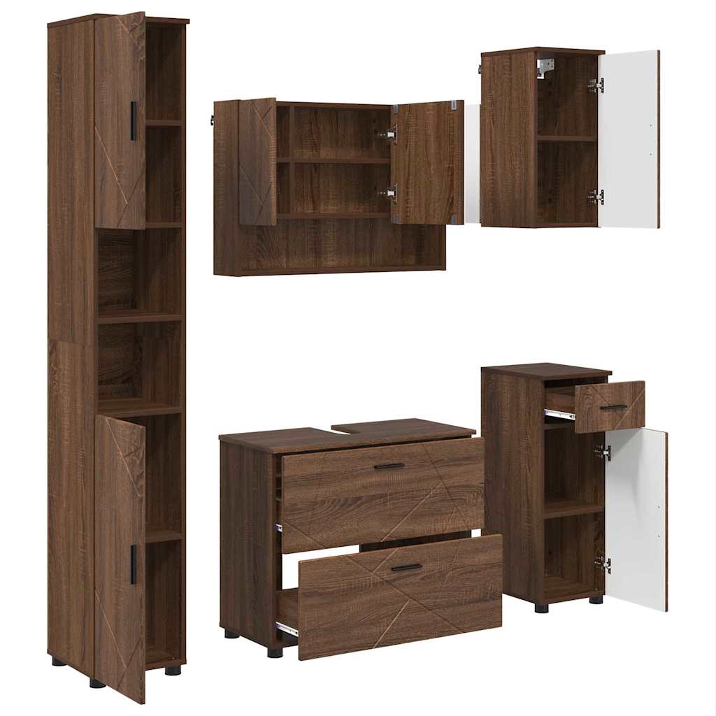 Badezimmermöbel Set mit Tür 5 pcs Braune Eiche 30 x 35 x 192 cm