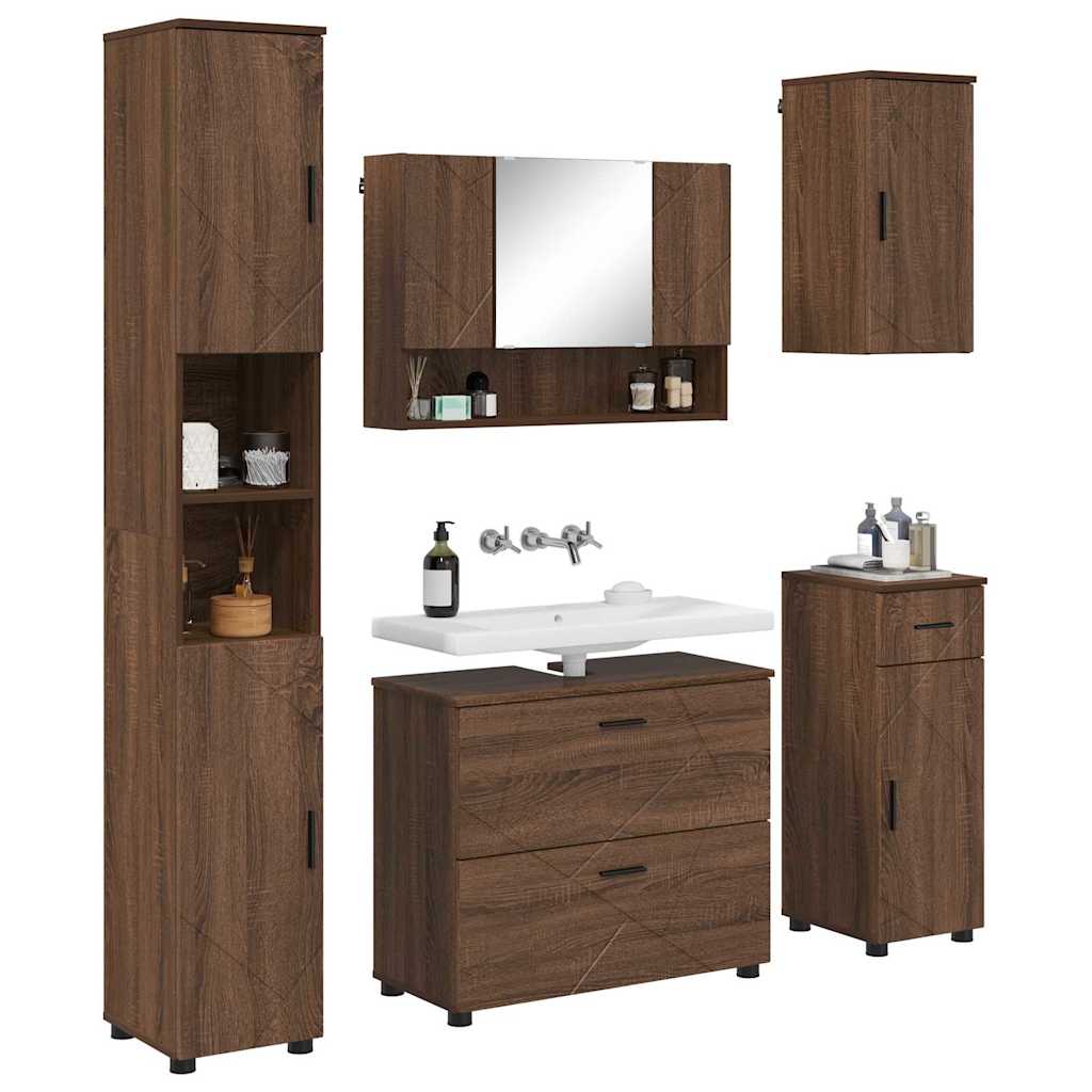 Badezimmermöbel Set mit Tür 5 pcs Braune Eiche 30 x 35 x 192 cm