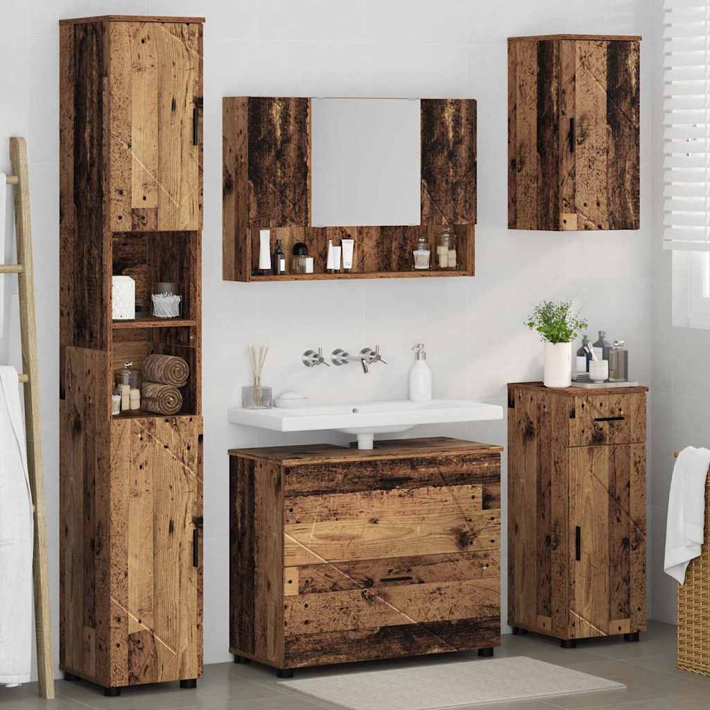 Badezimmermöbel Set mit Regal 5 pcs Altholz 30 x 35 x 192 cm