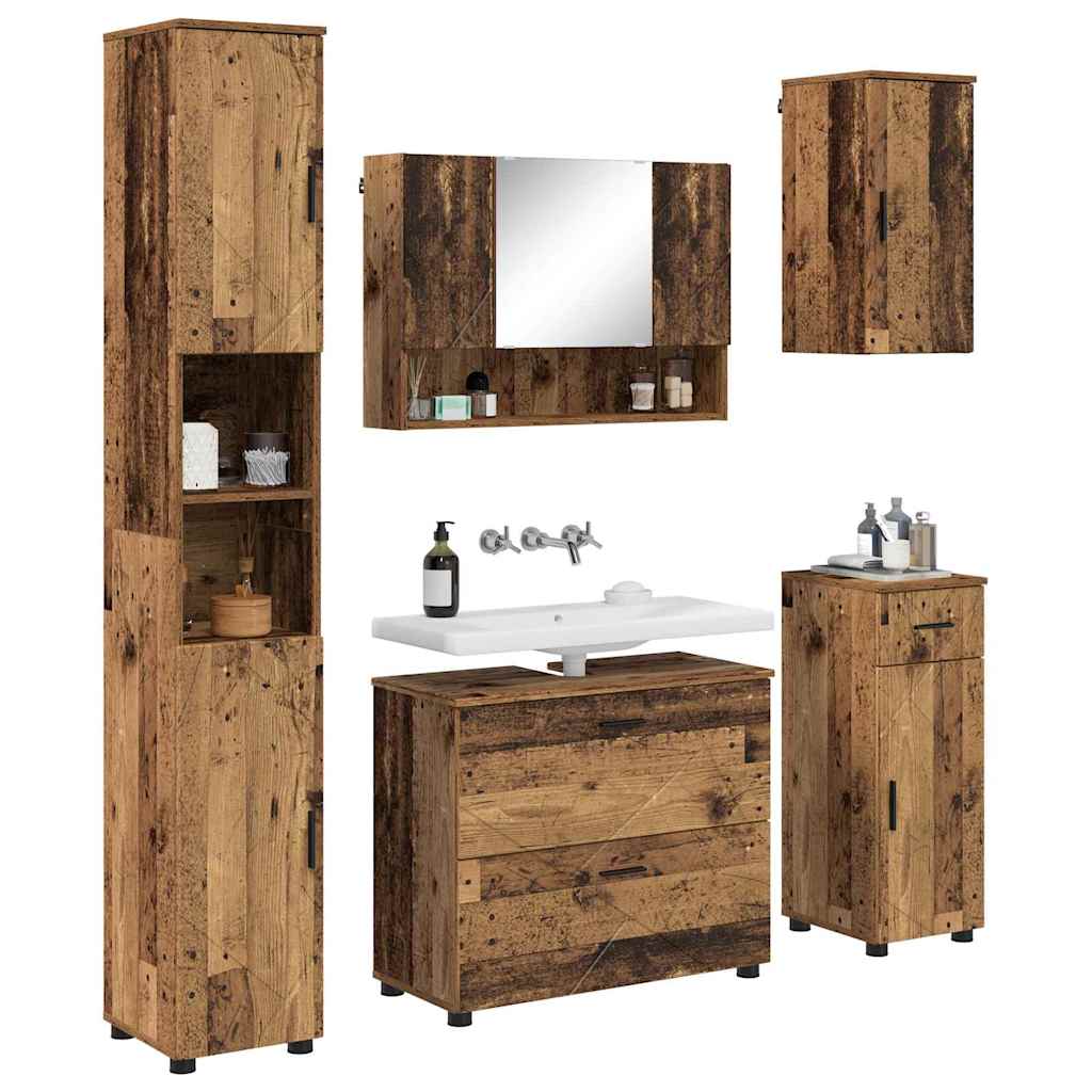 Badezimmermöbel Set mit Regal 5 pcs Altholz 30 x 35 x 192 cm
