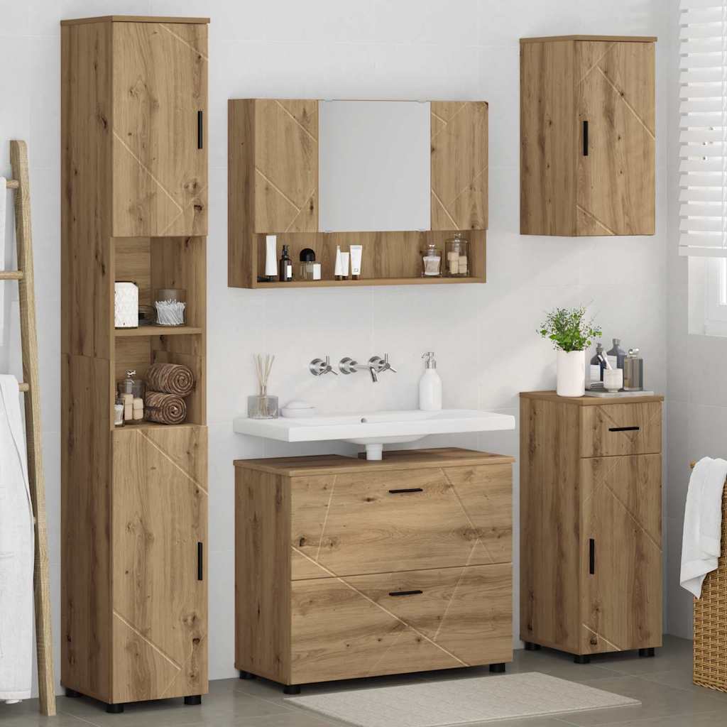 Badezimmermöbel Set 5 pcs Eiche handwerklich 30 x 35 x 192 cm