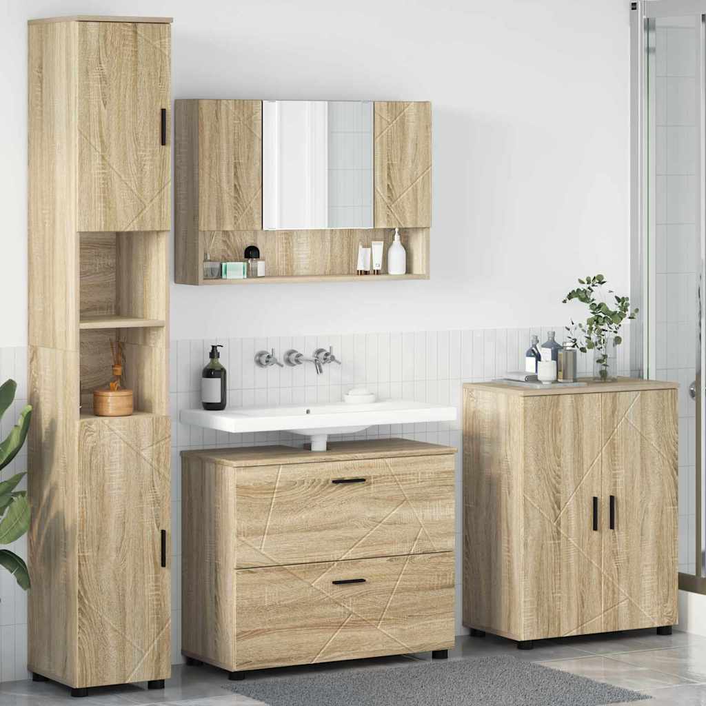 Badezimmermöbel Set mit Tür 4 pcs Sonoma-Eiche 30 x 35 x 192 cm