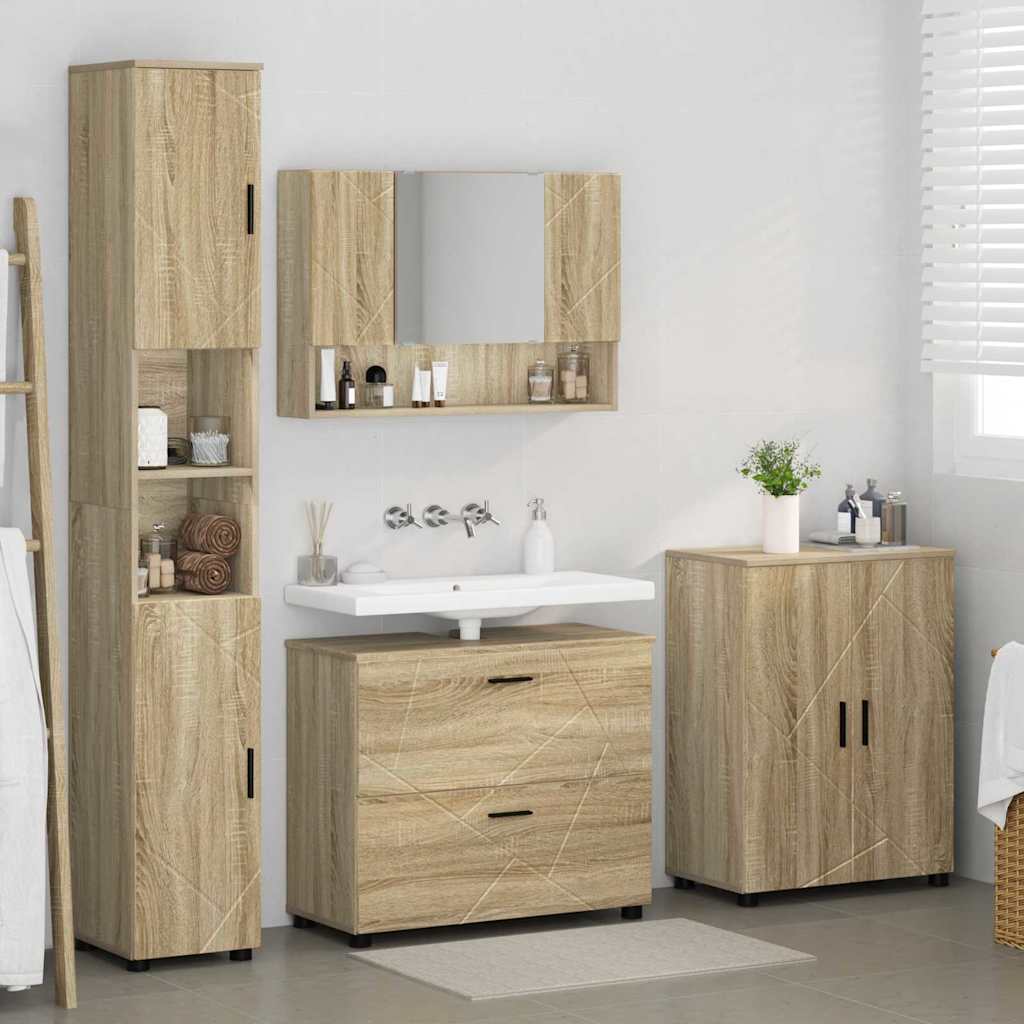 Badezimmermöbel Set mit Tür 4 pcs Sonoma-Eiche 30 x 35 x 192 cm