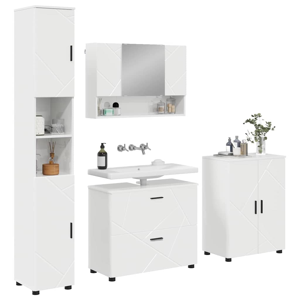Badezimmermöbel Set 4 pcs Hochglanz-Weiß 30 x 35 x 192 cm