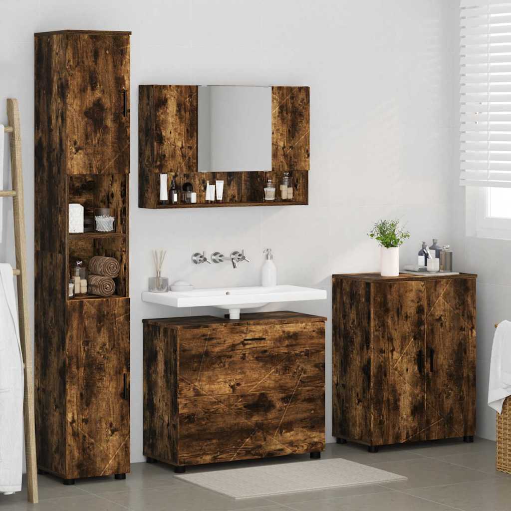 Badezimmermöbel Set mit Tür 4 pcs Räuchereiche 30 x 35 x 192 cm