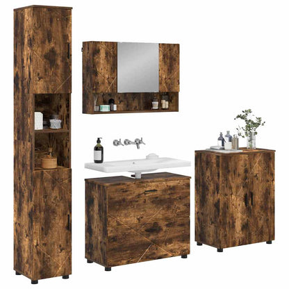 Badezimmermöbel Set mit Tür 4 pcs Räuchereiche 30 x 35 x 192 cm