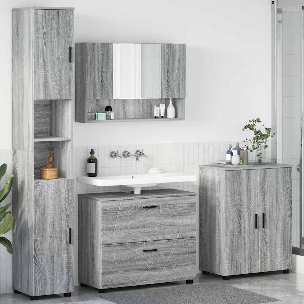 Badezimmermöbel Set mit Tür 4 pcs Grau Sonoma 30 x 35 x 192 cm