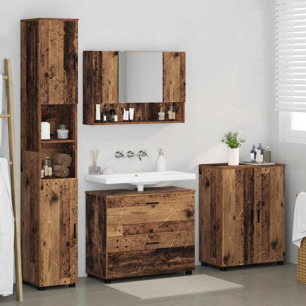 Badezimmermöbel Set mit Regal 4 pcs Altholz 30 x 35 x 192 cm