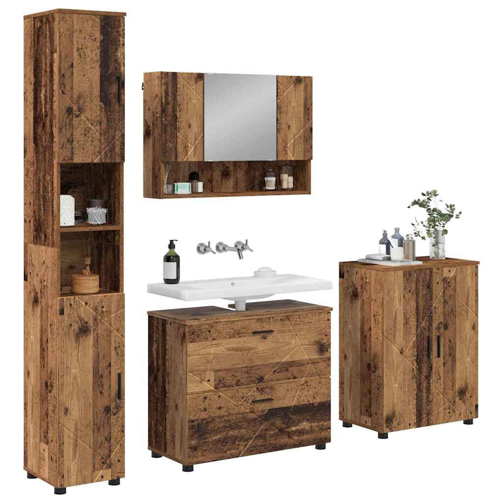 Badezimmermöbel Set mit Regal 4 pcs Altholz 30 x 35 x 192 cm