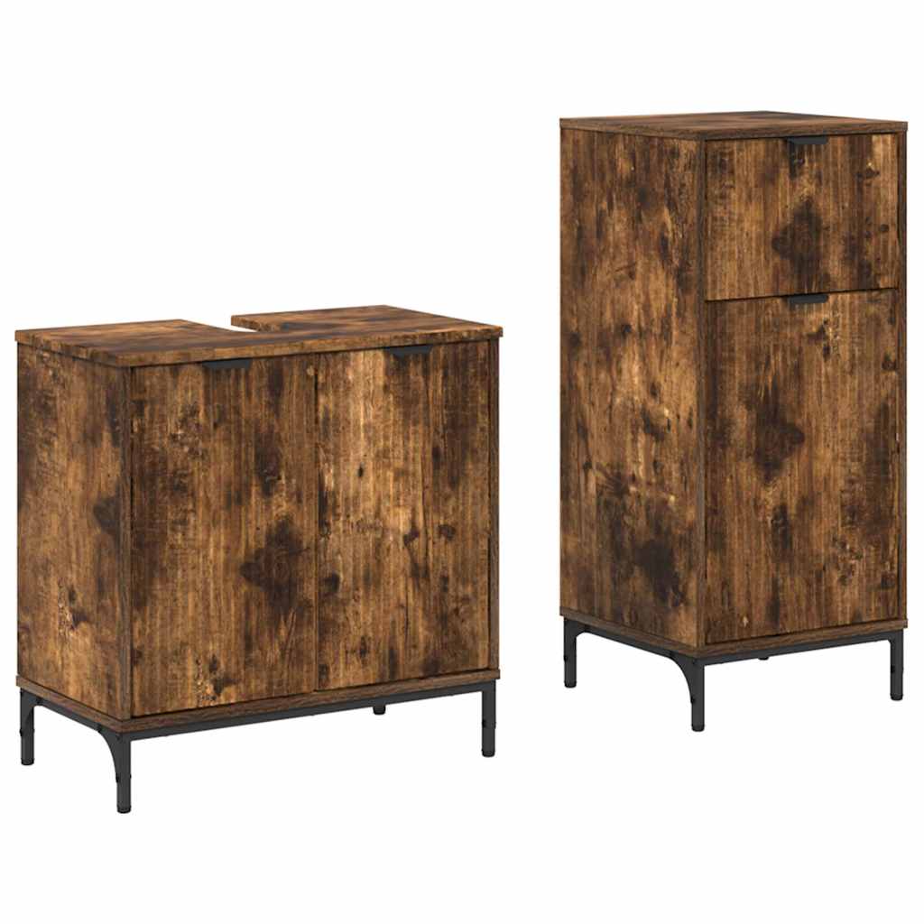 Badezimmermöbel Set Plaid 2 pcs Räuchereiche 39,5 x 36 x 88 cm
