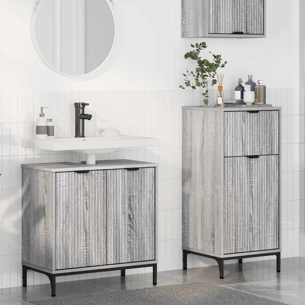 Badezimmermöbel Set Plaid 2 pcs Grau Sonoma 39,5 x 36 x 88 cm