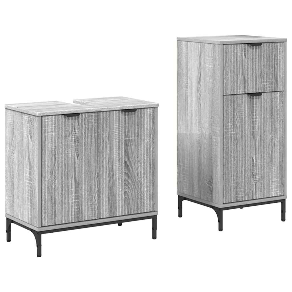 Badezimmermöbel Set Plaid 2 pcs Grau Sonoma 39,5 x 36 x 88 cm