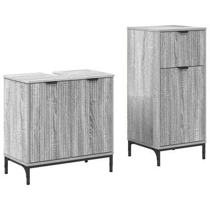 Badezimmermöbel Set Plaid 2 pcs Grau Sonoma 39,5 x 36 x 88 cm