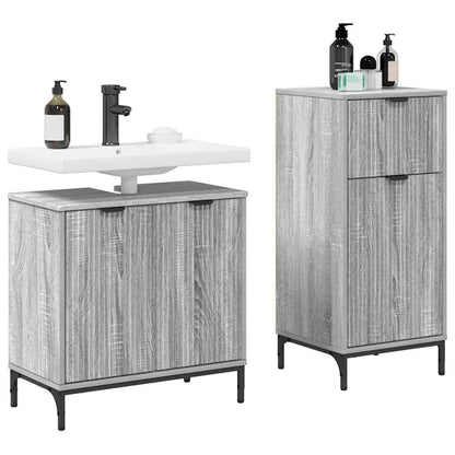 Badezimmermöbel Set Plaid 2 pcs Grau Sonoma 39,5 x 36 x 88 cm