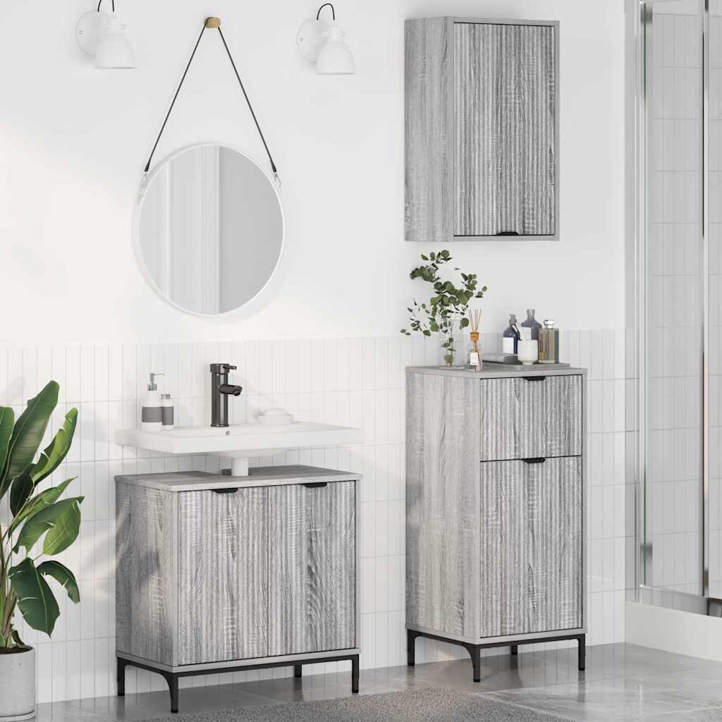 Badezimmermöbel Set Plaid 3 pcs Grau Sonoma 39,5 x 36 x 88 cm