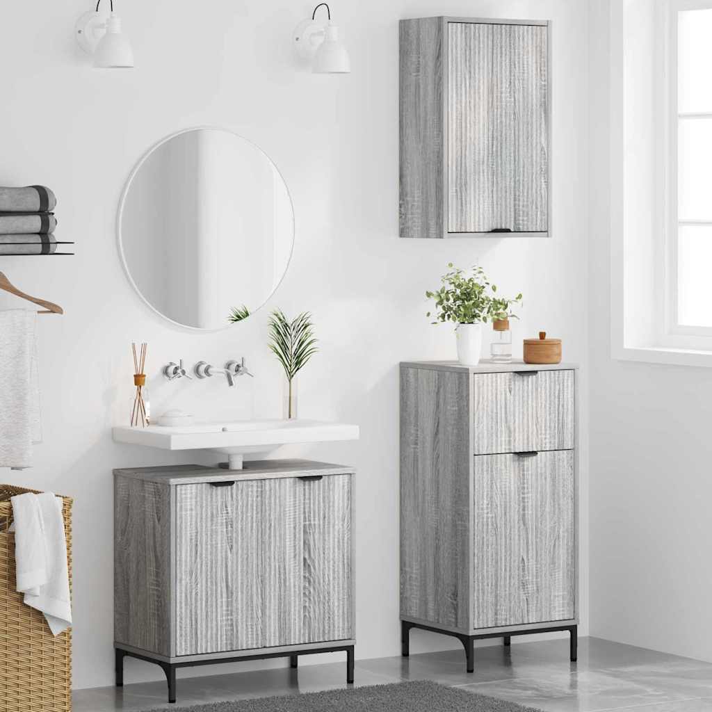 Badezimmermöbel Set Plaid 3 pcs Grau Sonoma 39,5 x 36 x 88 cm