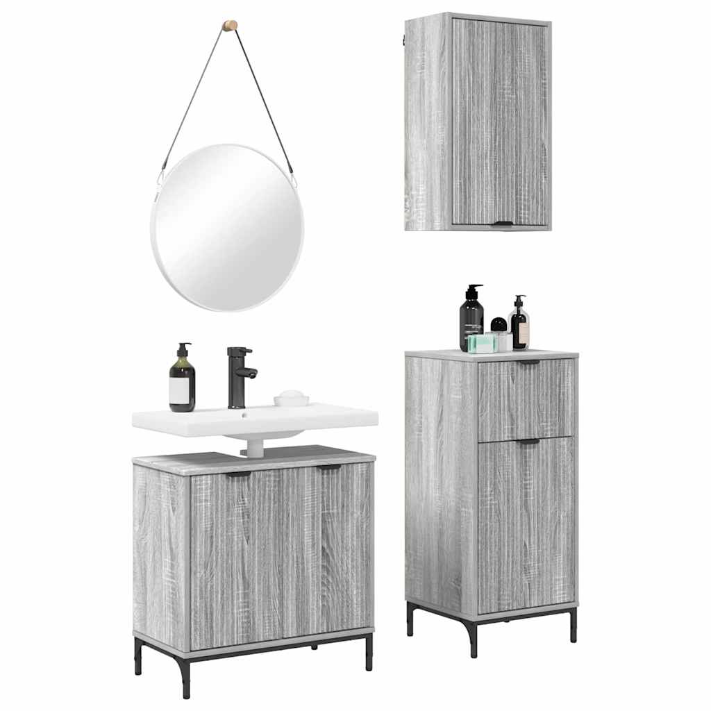 Badezimmermöbel Set Plaid 3 pcs Grau Sonoma 39,5 x 36 x 88 cm