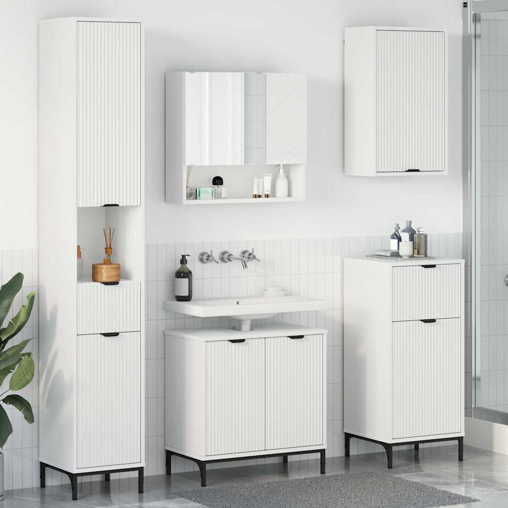 Badezimmermöbel Set mit Schubladen Weiß Spanplatte, Metall
