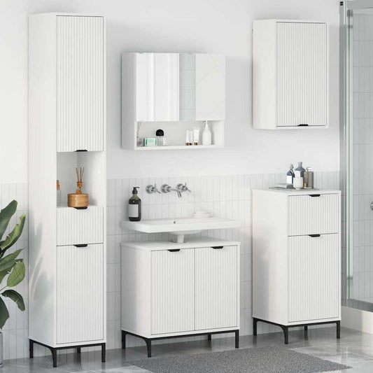 Badezimmermöbel Set mit Schubladen Weiß Spanplatte, Metall