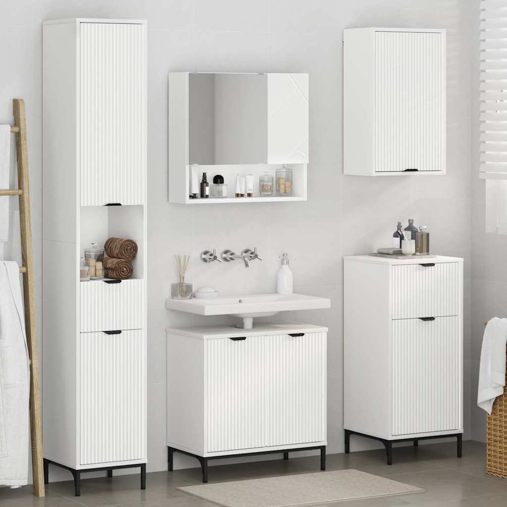 Badezimmermöbel Set mit Schubladen Weiß Spanplatte, Metall