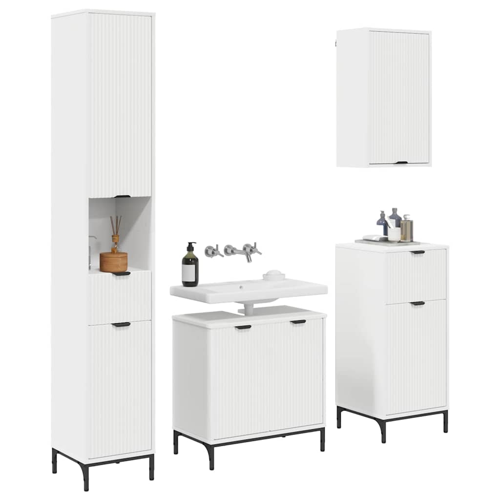 Badezimmermöbel Set mit Schubladen Weiß Spanplatte, Metall