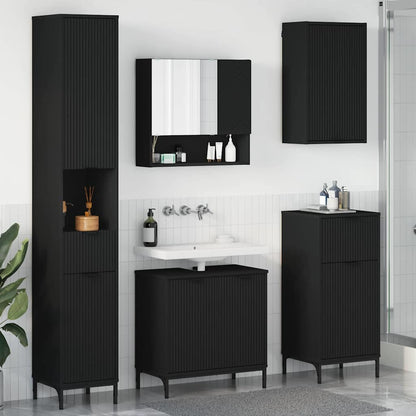 Badezimmermöbel Set mit Schubladen Schwarz Spanplatte, Metall
