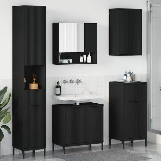 Badezimmermöbel Set mit Schubladen Schwarz Spanplatte, Metall