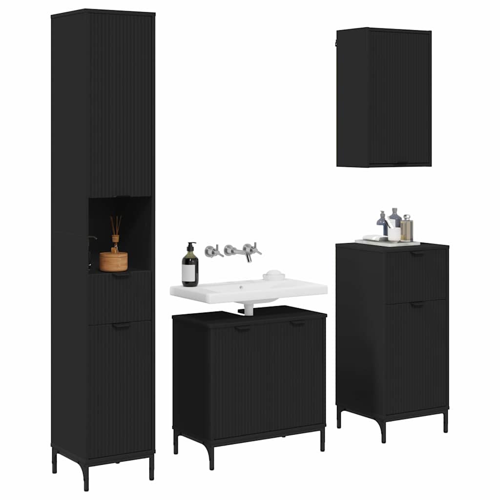Badezimmermöbel Set mit Schubladen Schwarz Spanplatte, Metall