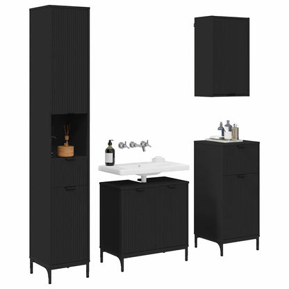 Badezimmermöbel Set mit Schubladen Schwarz Spanplatte, Metall