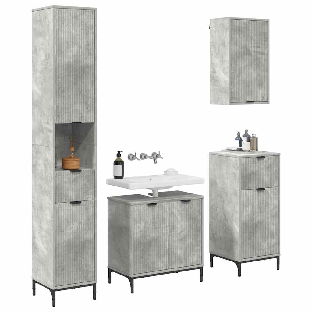 Badezimmermöbel Set Wandmontiert Beton Grau Spanplatte, Metall