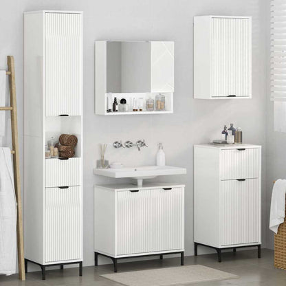 Badezimmermöbel Set mit Tür Hochglanz Weiß Spanplatte, Metall