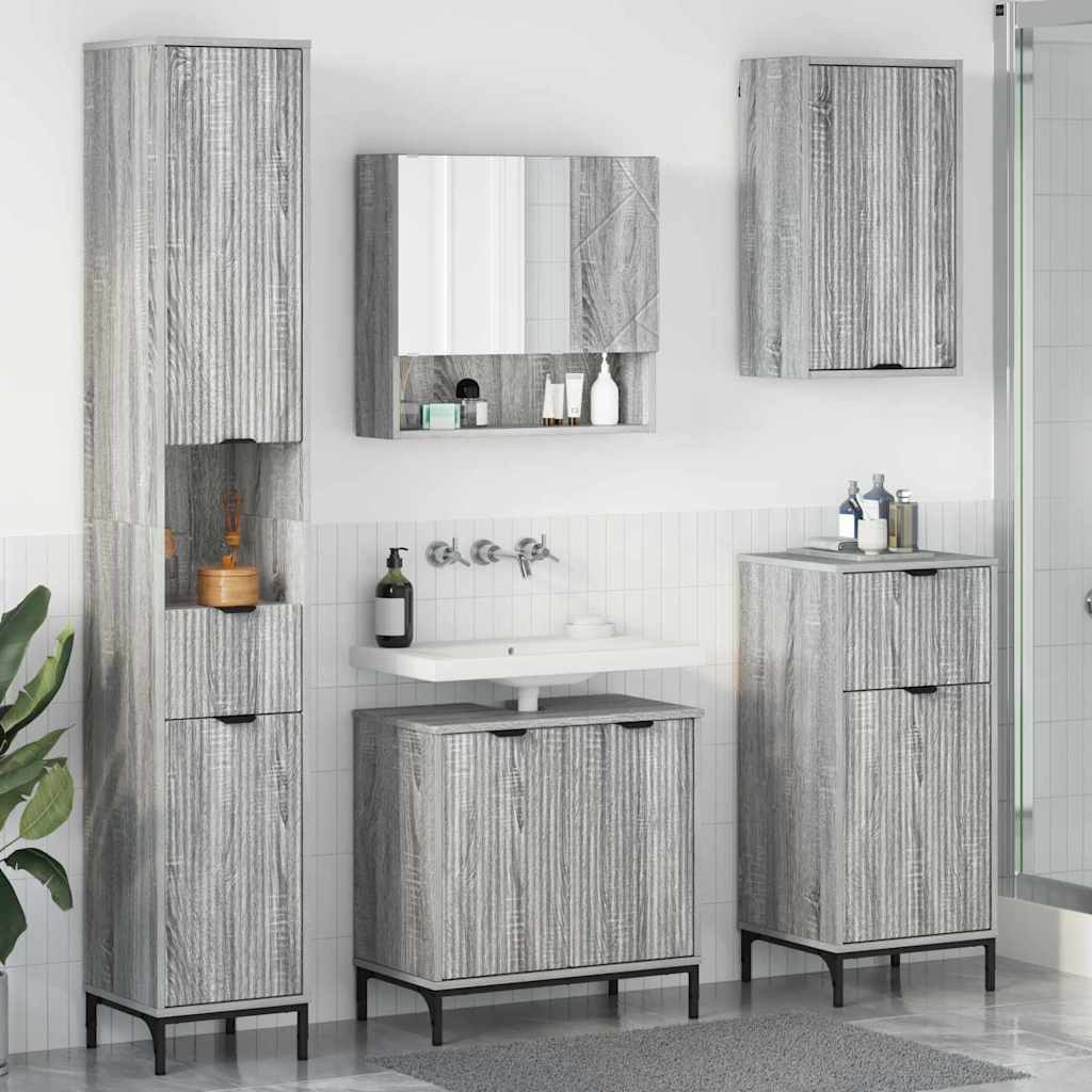 Badezimmermöbel Set mit Tür Graues Sonoma Spanplatte, Metall