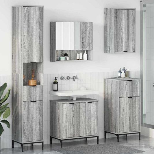 Badezimmermöbel Set mit Tür Graues Sonoma Spanplatte, Metall