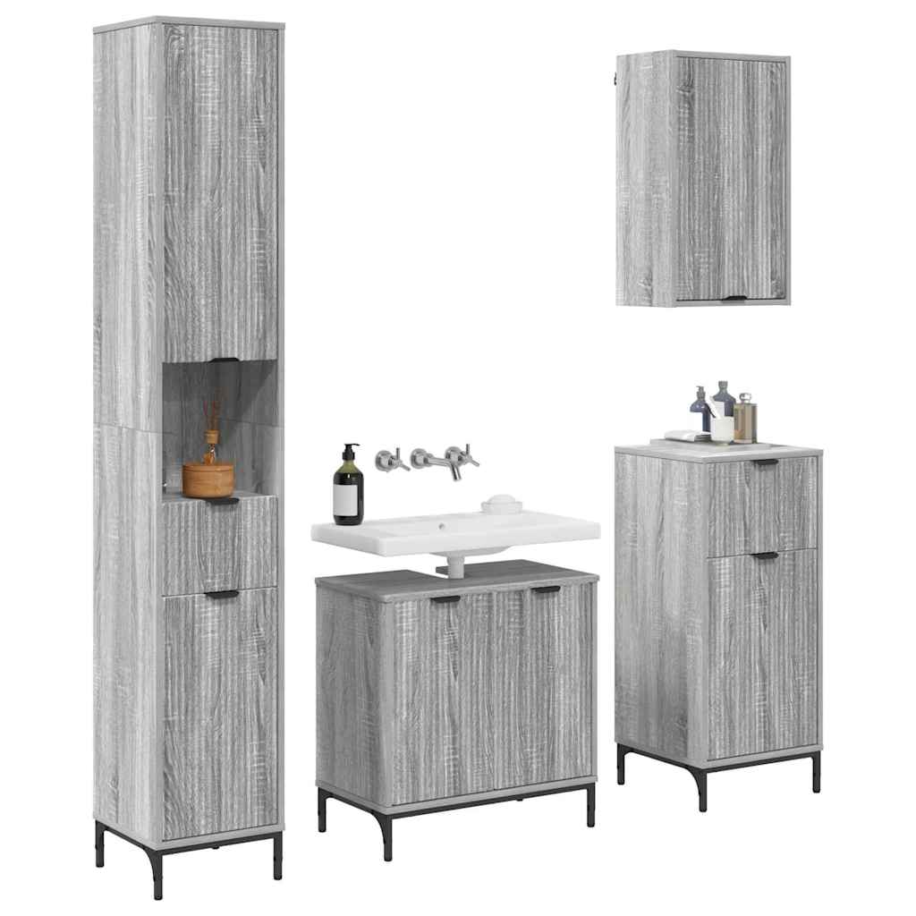 Badezimmermöbel Set mit Tür Graues Sonoma Spanplatte, Metall