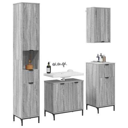 Badezimmermöbel Set mit Tür Graues Sonoma Spanplatte, Metall