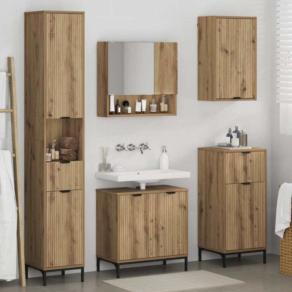 Badezimmermöbel Set mit Tür Artisan-Eiche Spanplatte, Metall