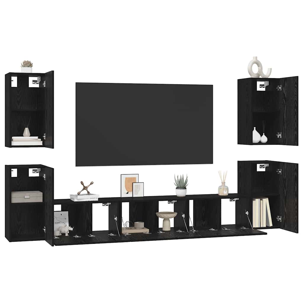 TV-Möbel-Set 7 pcs Schwarze Eiche 60 x 30 x 30 cm Holzwerkstoff