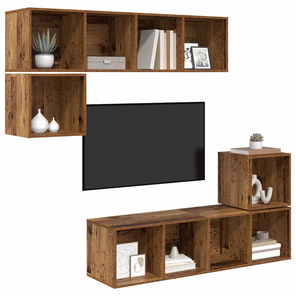 TV-Möbel-Set 4 pcs Altholz 37 x 37 x 142,5 cm Holzwerkstoff