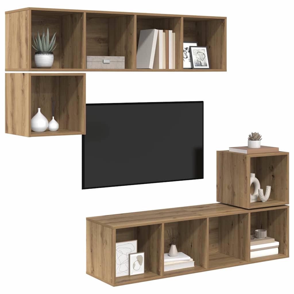 TV-Möbel-Set 4 pcs Eiche handwerklich 37 x 37 x 142,5 cm