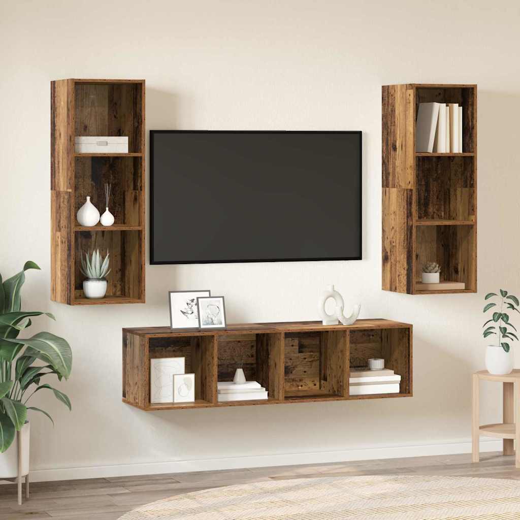 TV-Schrank Set 3 pcs Altholz 37 x 37 x 142,5 cm Holzwerkstoff