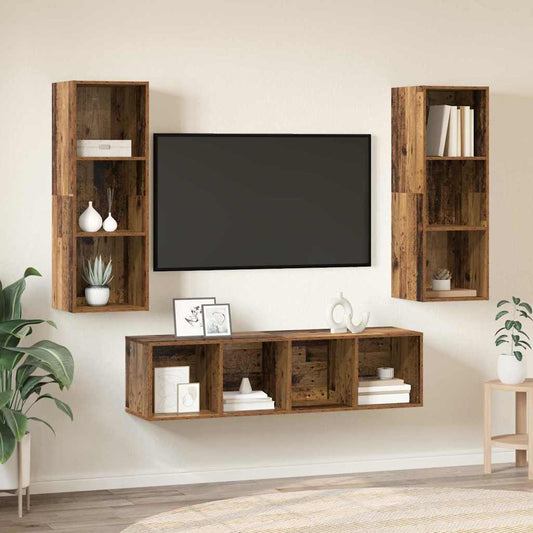 TV-Schrank Set 3 pcs Altholz 37 x 37 x 142,5 cm Holzwerkstoff